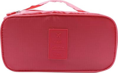 Opvouwbare Reistas Ondergoed & Sokken – Travel Lingerie Organizer met Dubbele Rits & Mesh Binnenvak – Rood
