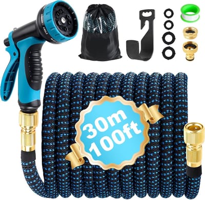 SnelShoppen - Uitschuifbare Tuinslang 30m met 1/2 en 3/4 inch Adapter, 10 Functies, Flexibele Tuinslang voor Tuinieren, Gazononderhoud en Autoreinigin