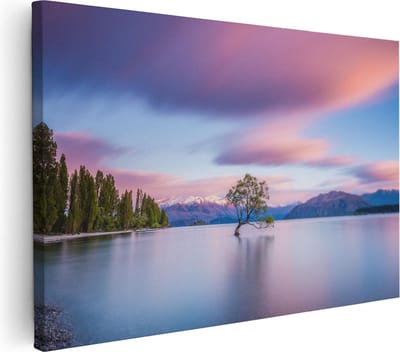 Artaza Canvas Schilderij Bergen - 30x20 cm - Klein - Wanddecoratie Zonsondergang - Muurdecoratie Natuur - Kamer Accessoires