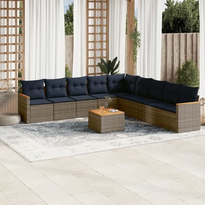 vidaXL - 10-delige - tuinbankset - met - kussens, - grijs - polyrotan
