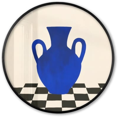Poster in lijst Rond - Fotolijst 60x60 cm - Posters - Vaas - Blauw - Geblokt - Modern - Ronde posterlijst zwart - Decoratie - Wanddecoratie woonkamer - Muurdecoratie slaapkamer