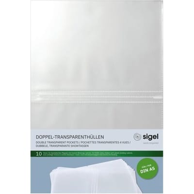 Sigel dubbele transparante hoezen, A5 formaat, voor menukaartmappen met rubberband, kunststof, transparant, 10 stuks