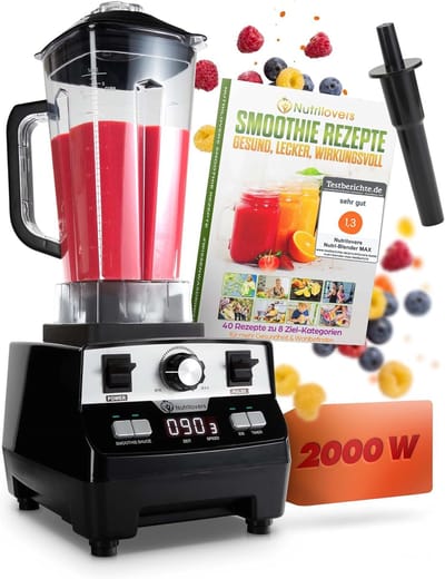 NUTRI-BLENDER MAX+ Krachtige Blender 2000W Standmixer Smoothie Krachtige Smoothie Maker Professionele Mixer Blender - 2L Tritan, BPA-VRIJ, 9 Snelheden, Digitale Timer Incl. Smoothie Receptenboek