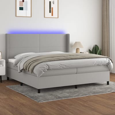 vidaXL - Boxspring - met - matras - en - LED - stof - lichtgrijs - 200x200 - cm