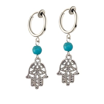 Klem oorbellen -Fatima -turquoise -zilverkleur-geen gaatje-Charme Bijoux