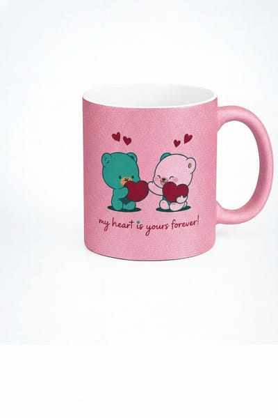 Glitter Roze Liefdesmok - Beren met Hartjes & "My Heart Is Yours Forever" - Romantisch Valentijn Cadeau
