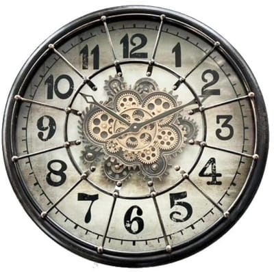 Klok - Radar - klok - Tandwiel - Vintage - Glas - Metaal - Ø 60cm - Zwart.