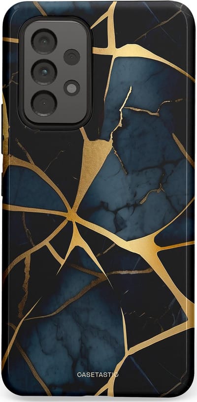 Casetastic hoesje geschikt voor Samsung Galaxy A53 (2022) 5G - Dubbellaagse bescherming - Sterrennacht Marmer Goud - Fashion Case - Zwart Goud Donkerblauw