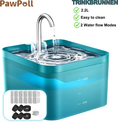 PAWPOLL Drinkfontein - Waterfontein voor Hond en Kat - 2,2 L - Waterdispenser - Incl. 1 Filters en 1 Sponzen - Dieren Drinkbak - Kattenfontein - Groen