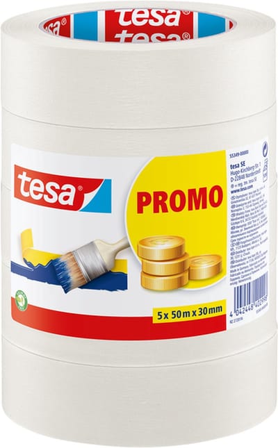 Afplaktape tesa® Economy 50mx30mm beige 5 rollen | 12 stuks