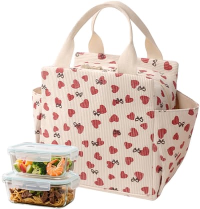 Dailygoods- Lunchtas 12 l - Thermische Koeltas - Draagbaar voor Werk/School - Waterdicht - Beige - Hartopdruk - Goede Isolatie