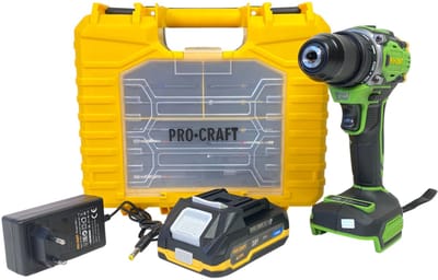 Procraft PA18Pro2-1B-C accuboormachine 20 V 30 Nm borstelloos + 1x accu 2,0 Ah + oplader + 13-delige bitset + koffer
