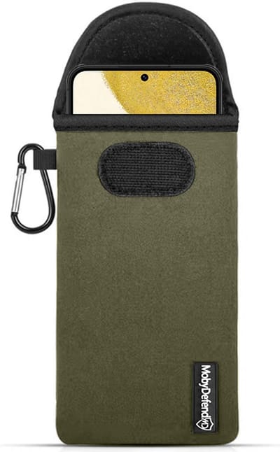 MobyDefend Hoesje - Geschikt voor Samsung Galaxy S22 - Neopreen Pouch Met Karabijnhaak - Insteek - Riemlus - Groen