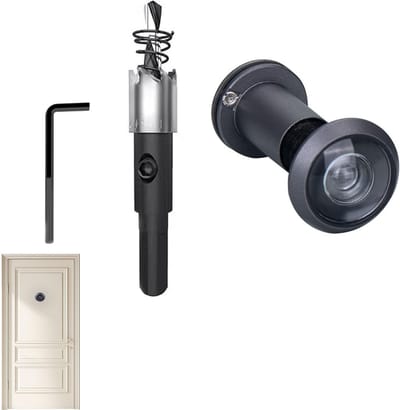 Breedhoekige Optische Glazen Deurspeigel met Privacy Screen, 16 mm Boorgat, Geschikt voor Deuren van 35-60 mm Dikte, Mat Zwart, Veiligheid, Privacy, Toezicht