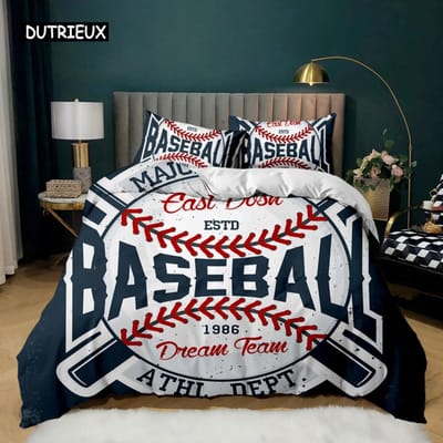 Honkbal Dekbedovertrek Set Honkbal Knuppel Beddengoed Set voor Kinderen Tieners 3D Honkbal Sporten Tweepersoons Queen King Size Polyester Dekbedovertrek AU Queen(210x210cm)