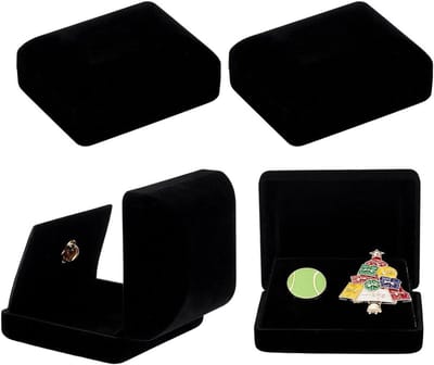 Set van 4 Zwarte Fluwelen Presentatiedozen voor Medailles, Badges en Sieraden - 6 x 8 x 3,2 cm, Perfect als Cadeau en voor Collecties