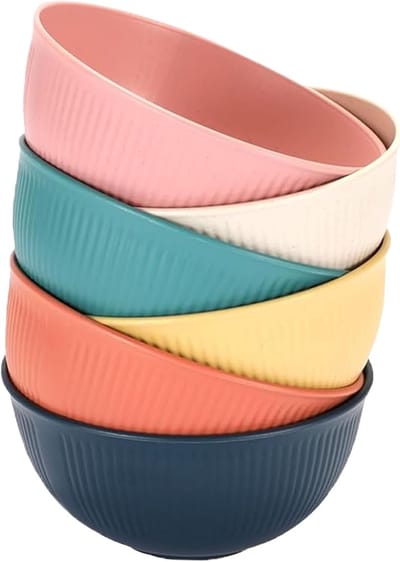 ontbijtkommen 6-delige set, 700 ml kunststof saladekommen, vaatwasser- en magnetronbestendig, lichte herbruikbare schaal voor rijstnoedelsoep snack salade fruit (6 kleuren)