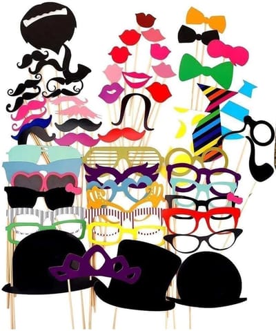 QTTVBTNA -58-delige Fotobooth Props Set – Papieren Maskers met Houten Stokjes voor Feest & Bruiloft