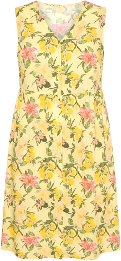 MIAMODA - Dames - Midi-jurk mouwloze A-lijn citroenmotief - Sorbet geel - Maat 42