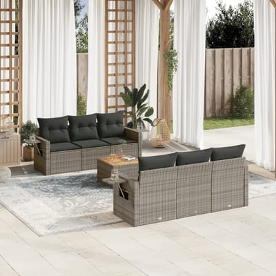 vidaXL - 7-delige - Loungeset - met - kussens - poly - rattan - grijs