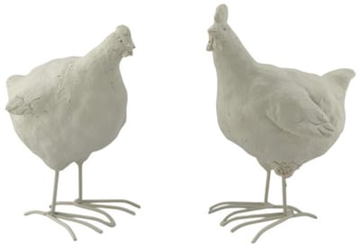 Home Society - Kippen - Set van 2 - Beige - Polyresin - 16x9x13 cm - Decoratieve Beeldjes - Voorjaar - Pasen