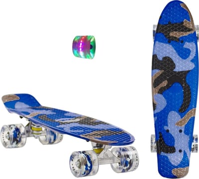Sajan - Skateboard - LED - Penny board - Camouflage Blauw - 22.5 inch - 56cm - Skateboard met Verlichting