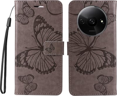 Coverup Hoesje - Geschikt voor Xiaomi Redmi A3 Hoesje - Coverup Vlinders Book Case - Taupe Grijs