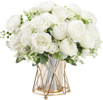Zijden Bloemen, Witte Nep Pioenen Bloemboeket voor Bruiloft Feest Centerpiece Huisdecor