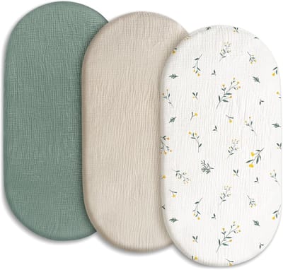 Namajunas - 3-Pack Hoeslaken - Baby matras 83 x 43 cm voor babybed, ledikant & wieg - Katoen hydrofiel - Aankleedkussenhoes - Matrasbeschermer voor box - Cadeau voor de geboorte - bloemenpatroon