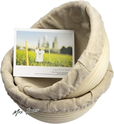Mrs Jones 7 Inch Ronde Banneton Brood Proofing Mand 2 stks Natuurlijke Rotan Cane Brotform Handgemaakte & Linnen Liner Doek met gratis verzending en handvat .