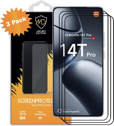 3-Pack MobyDefend Screenprotectors - Geschikt voor Xiaomi 14T Pro - Screensavers Met Zwarte Randen - Gehard Glas
