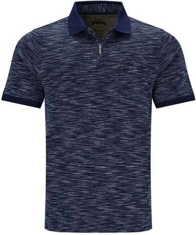 Hajo - Poloshirt Premium met rits - heren- donkerblauw gestreept - maat M