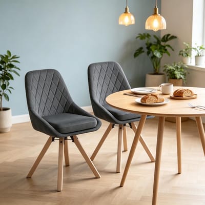 HAUSS SPOLE Eetkamerstoel - Luxe Velvet Design - Set Van 2 - 360 Graden Draaibaar Met Gepolsterde Zitting - Voor Eetkamer En Woonkamer - Hout Donkergrijs