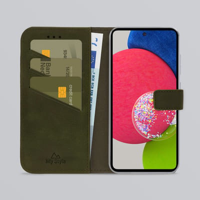 My Style Telefoonhoesje geschikt voor Samsung Galaxy A52 Hoesje | My Style Flex Wallet Bookcase Portemonnee | Pasjeshouder voor 3 Pasjes | Telefoonhoesje voor Pinpas / OV Kaart / Rijbewijs - Forest Green | Groen