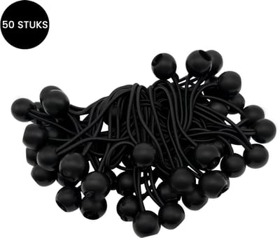 Purepeak Spanelastiek met Bal Set 50 Stuks - Zwart - Tentspanner - Spanrubbers - Elastiek Koord - 11-21 cm Rekbaarheid