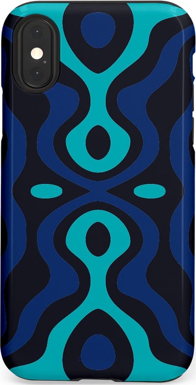 Casetastic Hoesje Geschikt voor Apple iPhone X/Xs - Stijlvolle Beschermende Duo-layer Case - Blauwe Golf Lijnen
