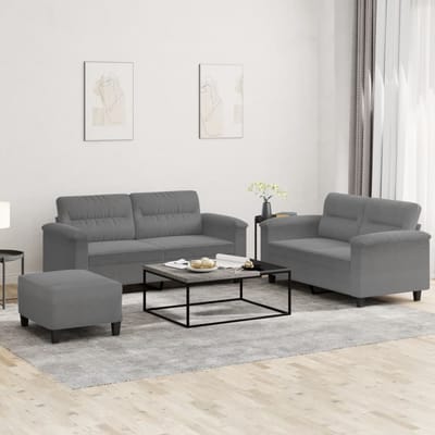 vidaXL - 3-delige - Loungeset - met - kussens - microvezelstof - donkergrijs