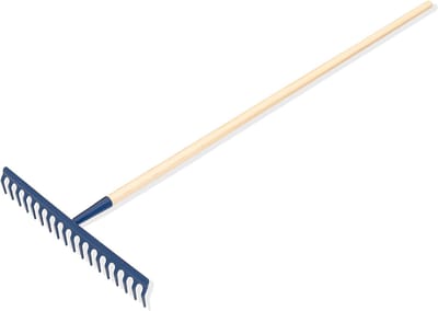 KADAX hark, brede hark met versterkte kop, metalen bladhark, bladhark met lange steel van hout, tuingereedschap voor wieden, bemesten, tuinhark voor gazon, bloemperken (18 tanden)