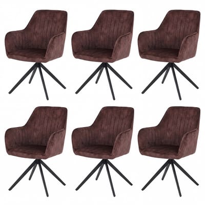 Set van 6 eetkamerstoelen MCW-L79, keukenstoel met draaibare armleuningen en automatische terugkeer, fluweel 440 g/m² ~ suède-look, terracottabruin