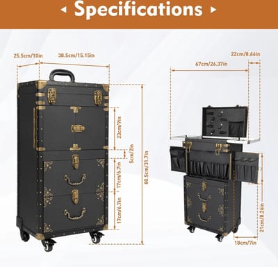 Luxe Visagiekoffer - Make up Koffer - Make-up Trolley - Kappers Koffer - Beautycase - Cosmetica Koffer - Met Wielen - Zwart