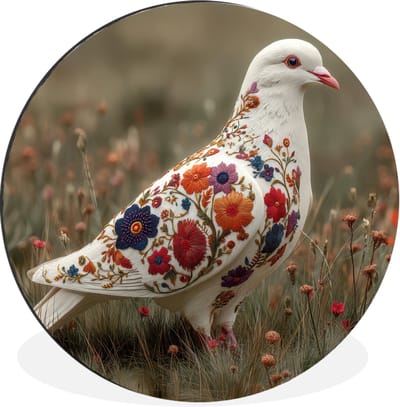 WallCircle - Wandcirkel - Muurcirkel - Duif - Bloemen - Natuur - Aluminium - Dibond - 30x30 cm - Binnen en Buiten