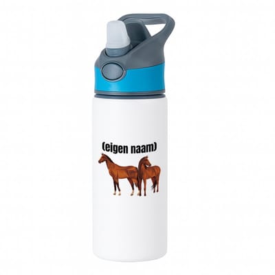 Hacebo® - paarden waterfles met rietje blauw - Paarden - paardenliefhebebrs - met eigen naam - Paarden spullen - Gepersonaliseerd - water fles - 650ML