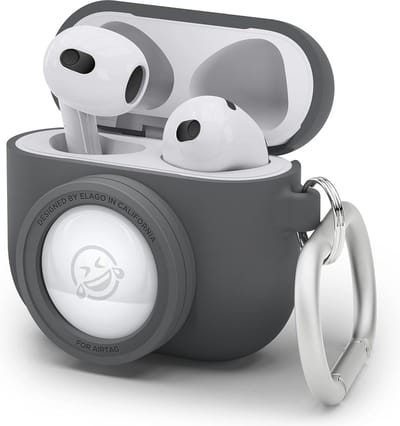 Camera Ontwerp Hoesje voor AirPods 3 en AirTags - Inclusief Sleutelhanger - Donkergrijs