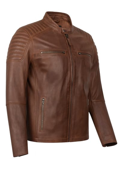 Harrisson Luxe Leren Jas - Heren Leren Jas in Bruin - Biker Jas Heritage - Cognac Bruin - Maat S