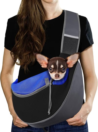 Handvrije ademende hondendraagzak voor puppy's en katten, verstelbare riem en trekkoord, ideaal voor buitenreizen met honden en katten, M, indigo