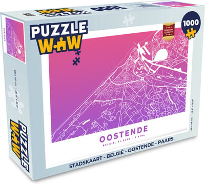 Puzzel Stadskaart - België - Oostende - Paars - Legpuzzel - Puzzel 1000 stukjes volwassenen - Plattegrond