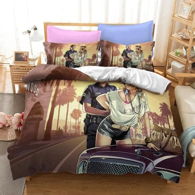 3D Cartoon Game Grand Theft Auto Dekbedovertrek met Kussensloop Beddengoed Set Eenpersoons Tweepersoons Twin Volledig Queen King Bed Set Kamerdecoratie US Full 200x230cm