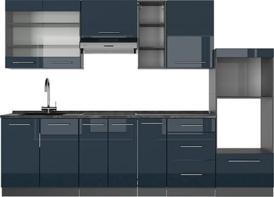Vicco Fame-Line Keukenblokken – 280 cm zonder werkblad Donkerblauw hoogglans/antraciet