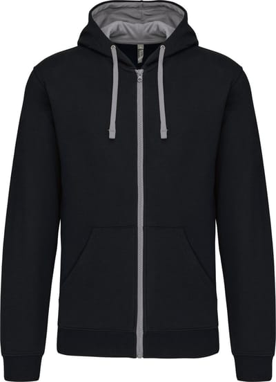 Kariban Herensweater met rits en capuchon in contrasterende kleur K466 - Black / Fine Grey - XS
