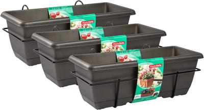 Plasticforte Balkonbak - 3x - antraciet - 50 cm - plantenbak met hanger - bloembak